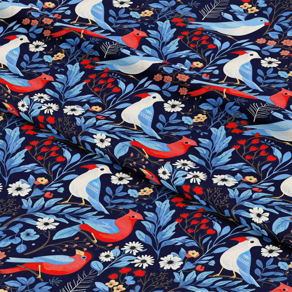 Cute Winter Birds Pattern 8 Quilting Cotton Fabric