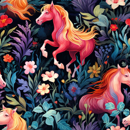 Cute Floral Horses Pattern 1 Quilting Cotton Fabric