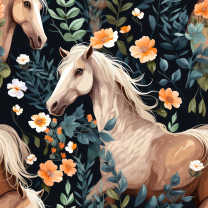 Cute Floral Horses Pattern 10 Quilting Cotton Fabric