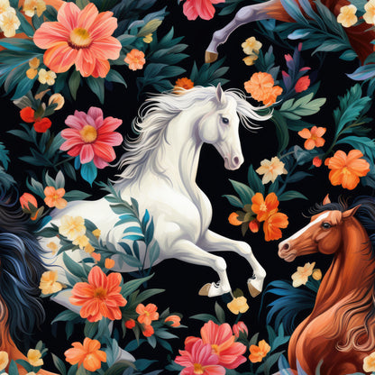 Cute Floral Horses Pattern 6 Quilting Cotton Fabric