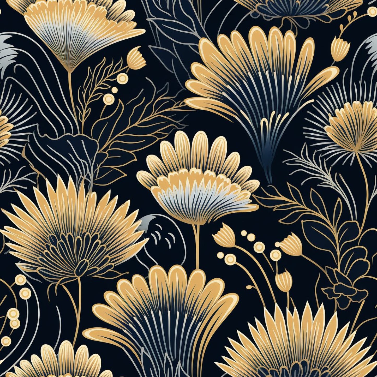 Dark Black Moon Pattern 2 Quilting Cotton Fabric