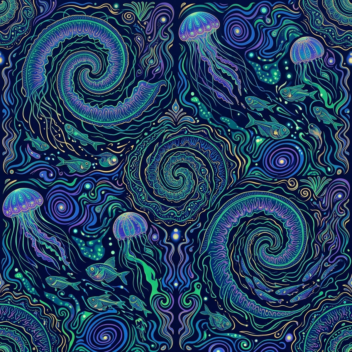 Deep Sea Bioluminescence Pattern 10 Quilting Cotton Fabric
