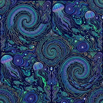Deep Sea Bioluminescence Pattern 10 Quilting Cotton Fabric