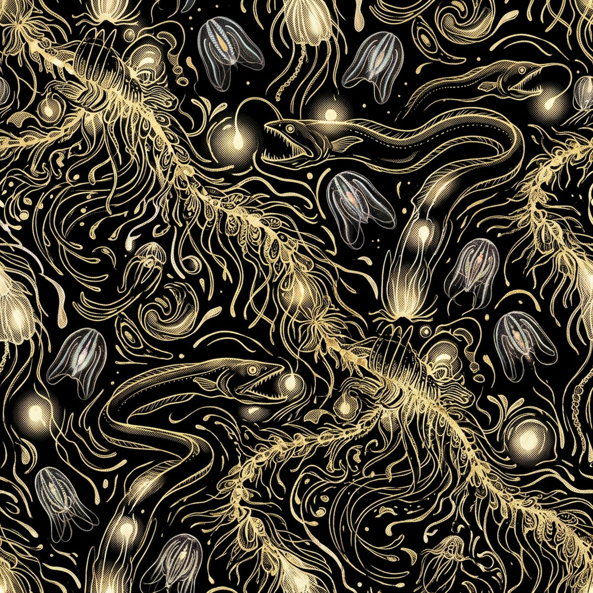 Deep Sea Bioluminescence Pattern 100 Quilting Cotton Fabric