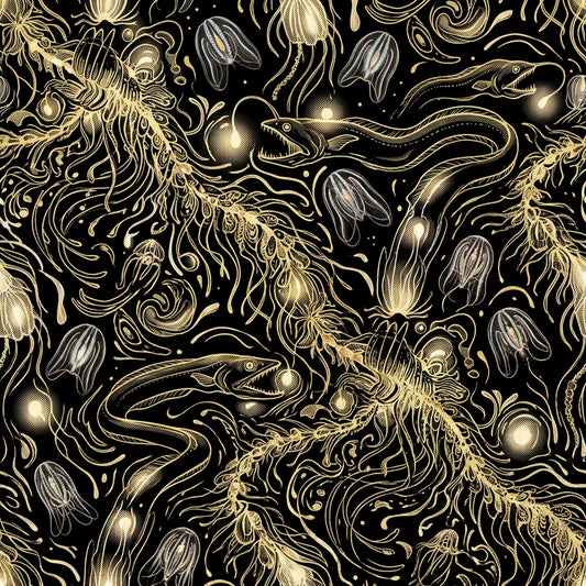 Deep Sea Bioluminescence Pattern 100 Quilting Cotton Fabric