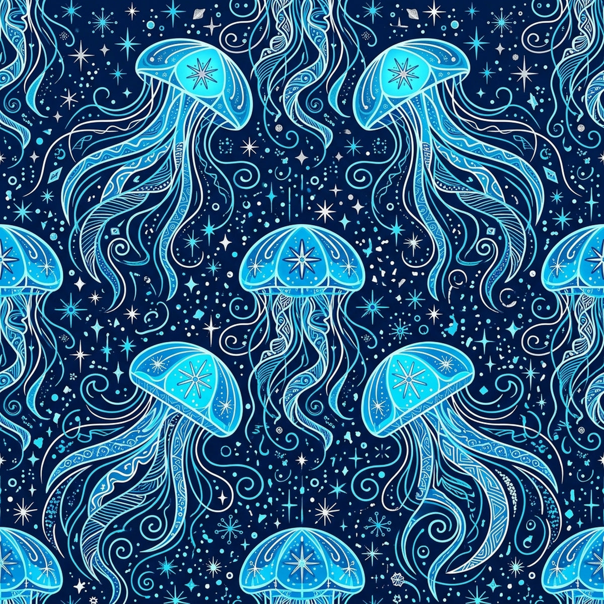 Deep Sea Bioluminescence Pattern 101 Quilting Cotton Fabric