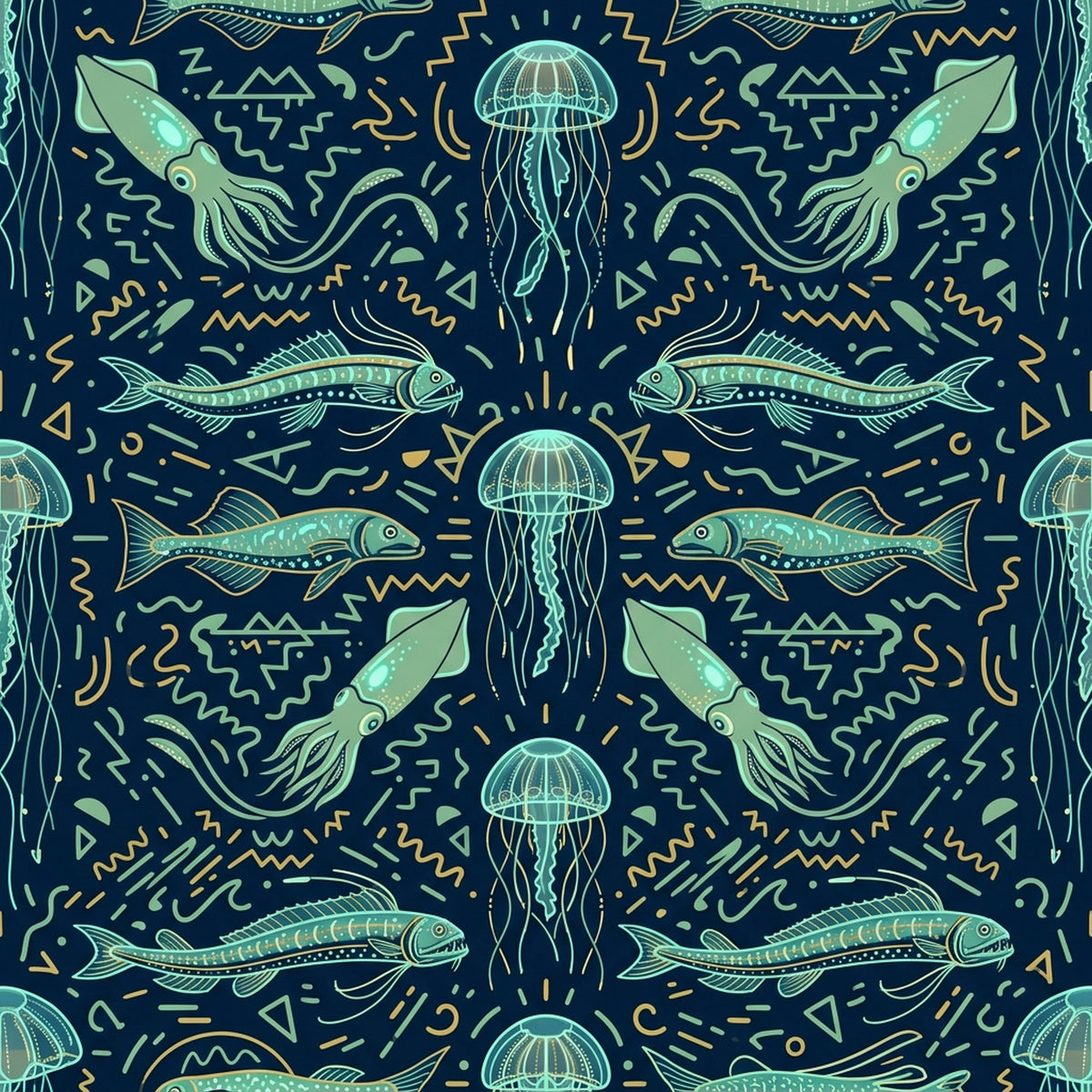 Deep Sea Bioluminescence Pattern 102 Quilting Cotton Fabric
