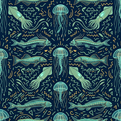 Deep Sea Bioluminescence Pattern 102 Quilting Cotton Fabric