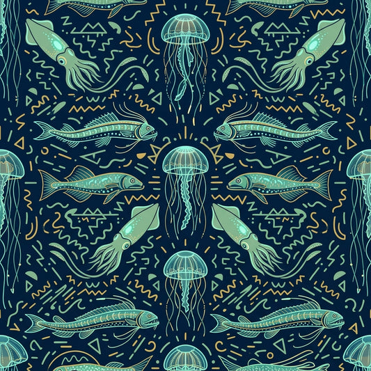 Deep Sea Bioluminescence Pattern 102 Quilting Cotton Fabric