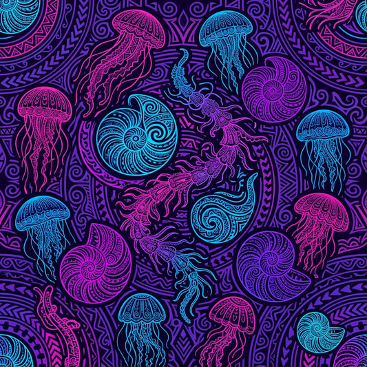 Deep Sea Bioluminescence Pattern 108 Quilting Cotton Fabric
