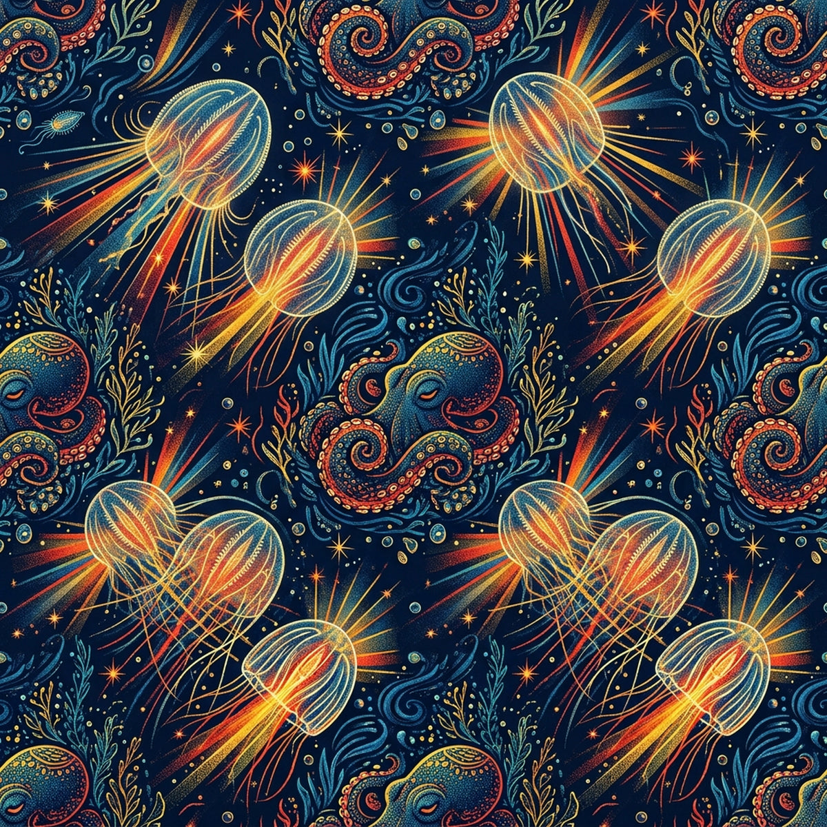 Deep Sea Bioluminescence Pattern 112 Quilting Cotton Fabric