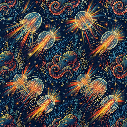 Deep Sea Bioluminescence Pattern 112 Quilting Cotton Fabric