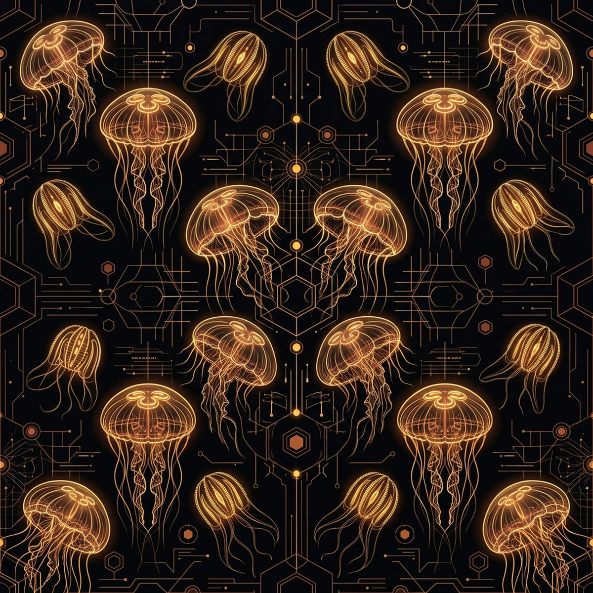 Deep Sea Bioluminescence Pattern 113 Quilting Cotton Fabric
