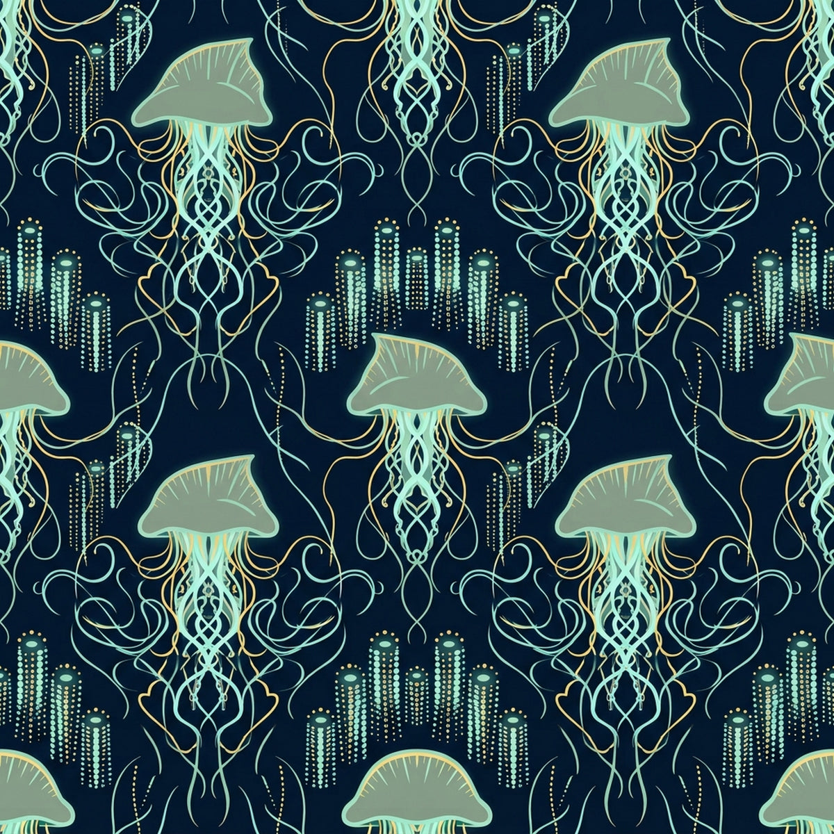 Deep Sea Bioluminescence Pattern 114 Quilting Cotton Fabric