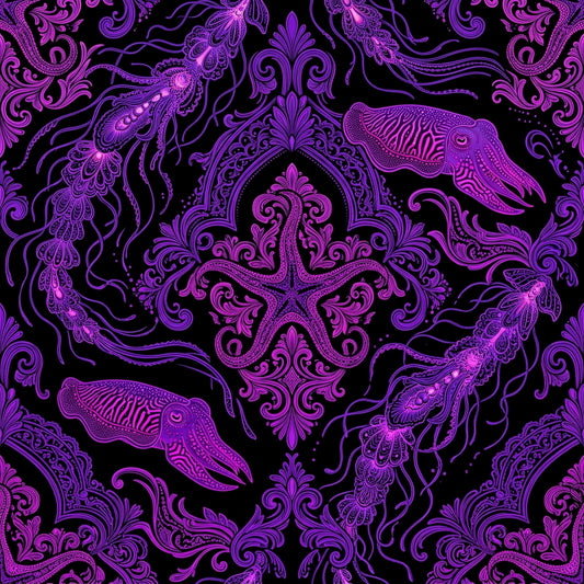 Deep Sea Bioluminescence Pattern 116 Quilting Cotton Fabric
