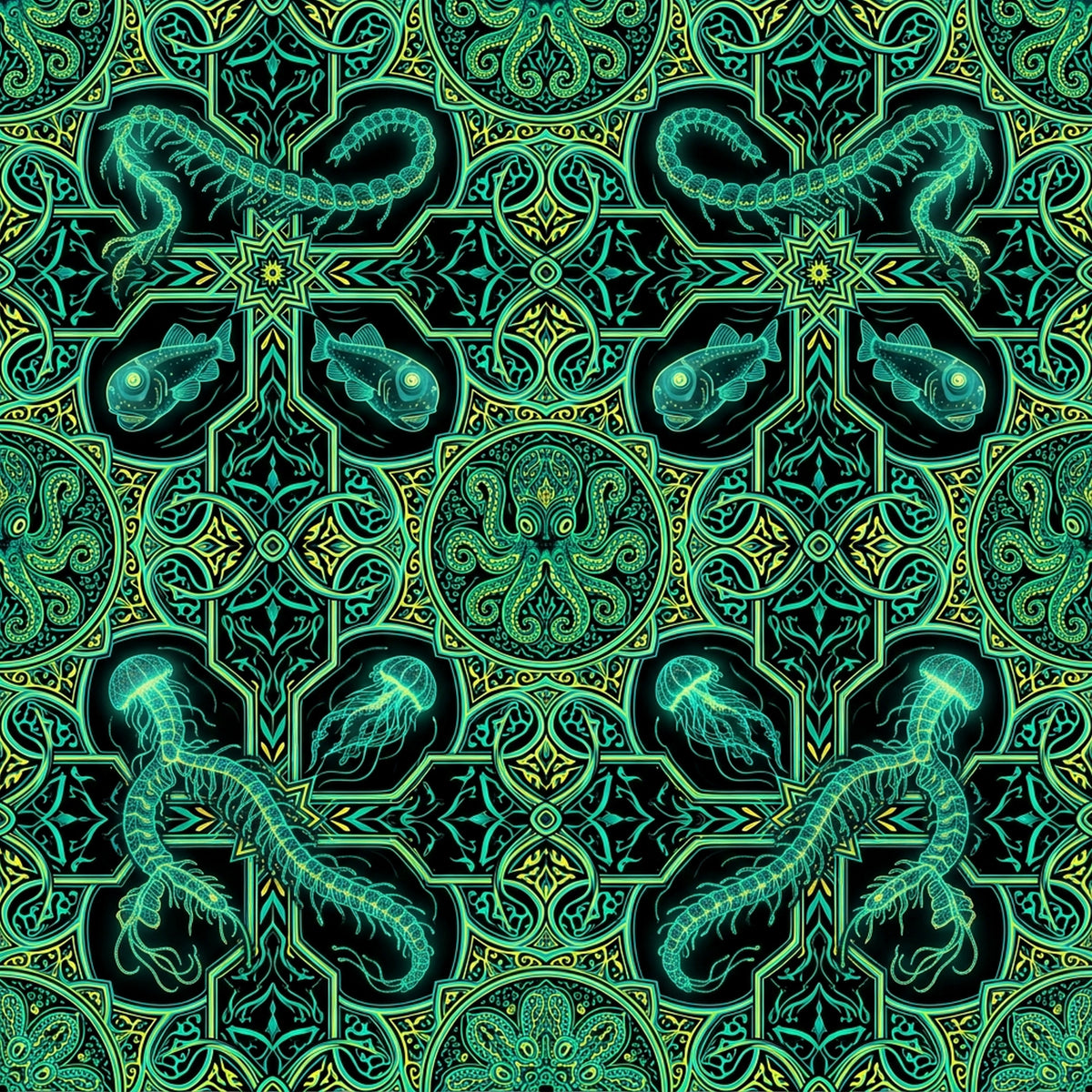 Deep Sea Bioluminescence Pattern 119 Quilting Cotton Fabric