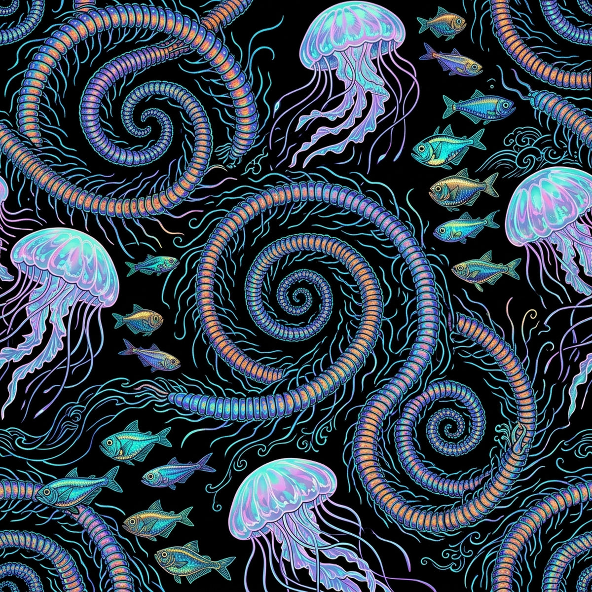 Deep Sea Bioluminescence Pattern 120 Quilting Cotton Fabric