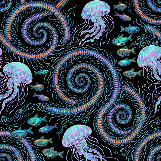 Deep Sea Bioluminescence Pattern 120 Quilting Cotton Fabric