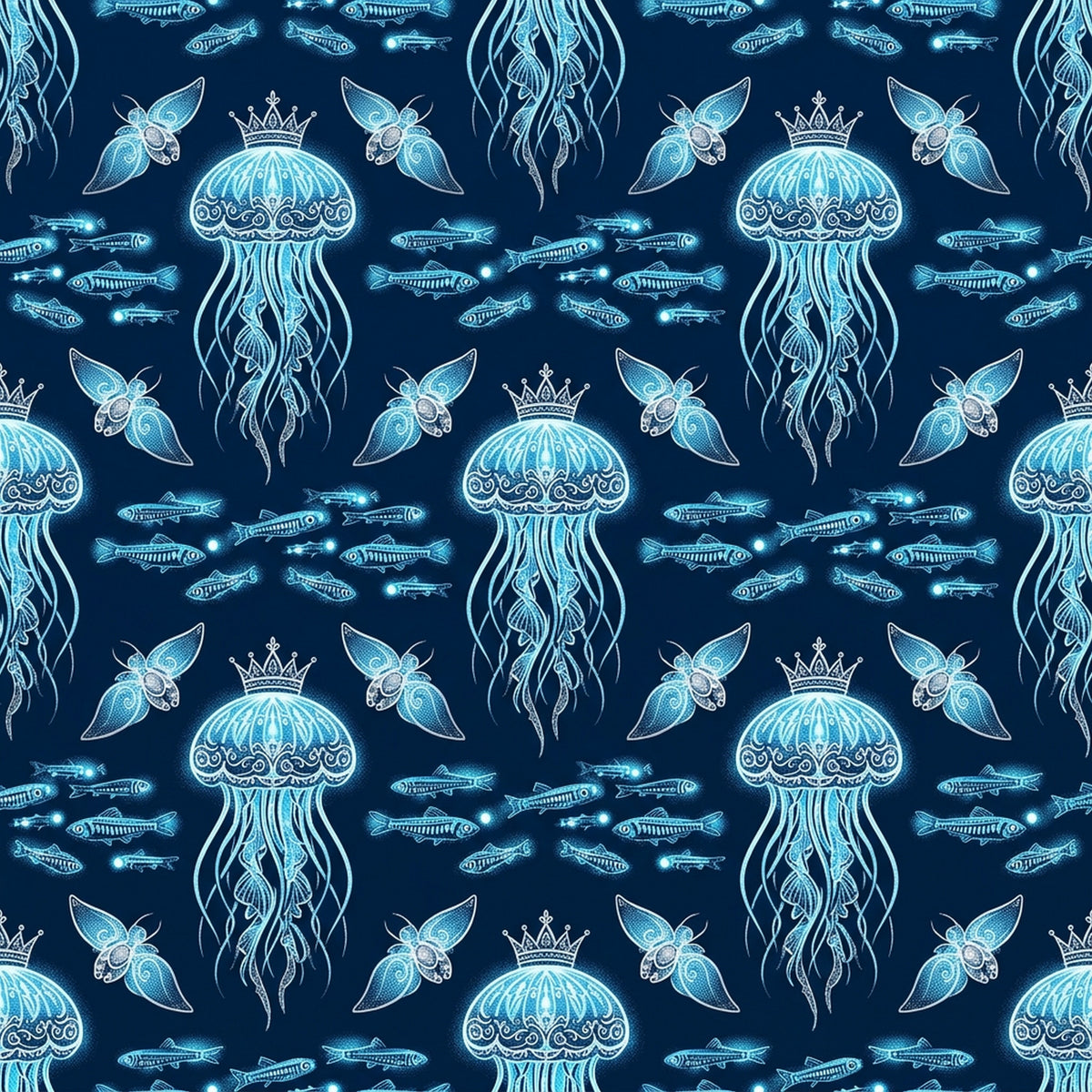 Deep Sea Bioluminescence Pattern 125 Quilting Cotton Fabric