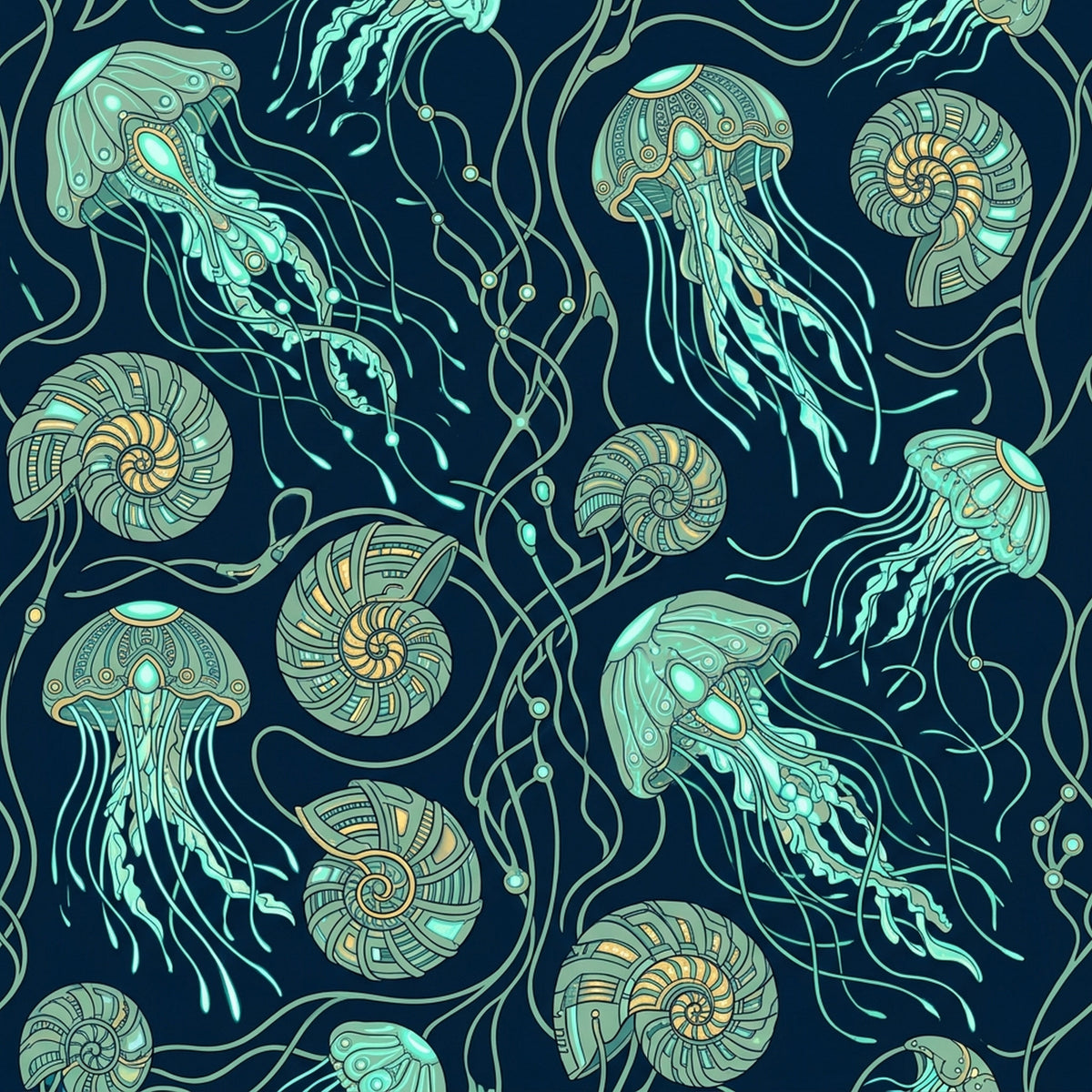 Deep Sea Bioluminescence Pattern 128 Quilting Cotton Fabric