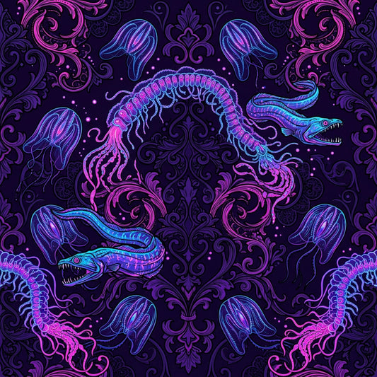 Deep Sea Bioluminescence Pattern 130 Quilting Cotton Fabric