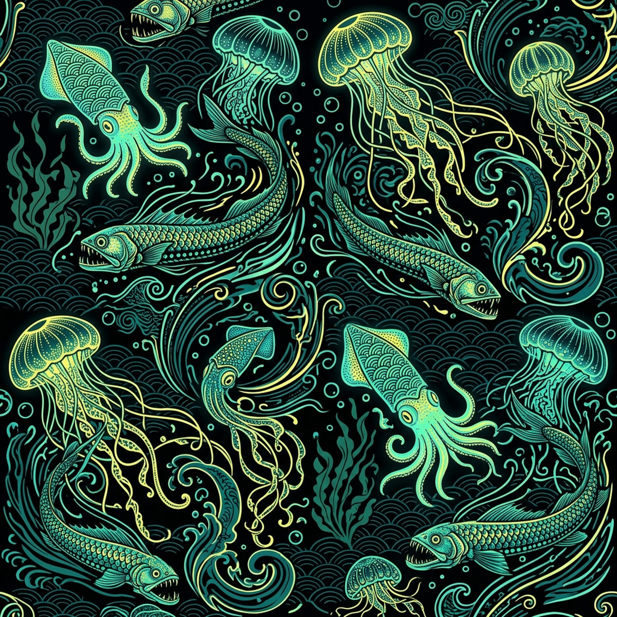 Deep Sea Bioluminescence Pattern 131 Quilting Cotton Fabric