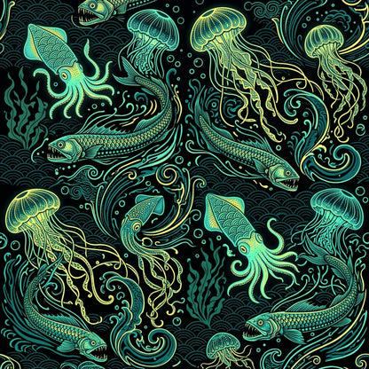 Deep Sea Bioluminescence Pattern 131 Quilting Cotton Fabric