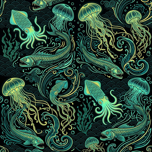 Deep Sea Bioluminescence Pattern 131 Quilting Cotton Fabric