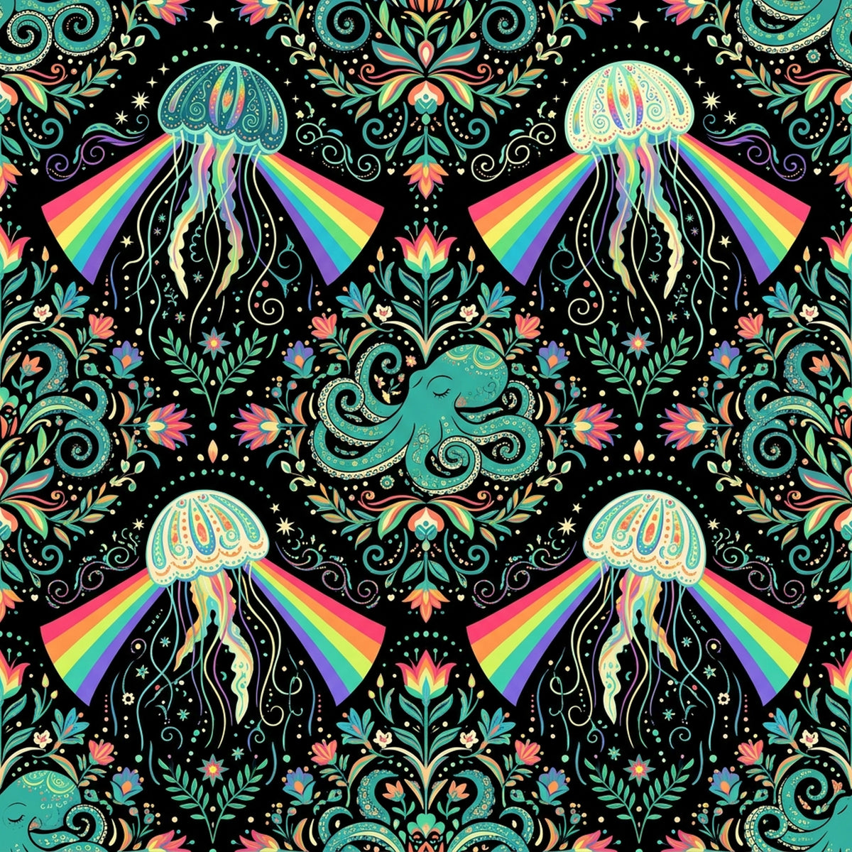Deep Sea Bioluminescence Pattern 132 Quilting Cotton Fabric