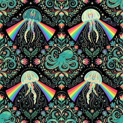 Deep Sea Bioluminescence Pattern 132 Quilting Cotton Fabric