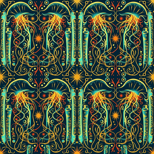 Deep Sea Bioluminescence Pattern 134 Quilting Cotton Fabric