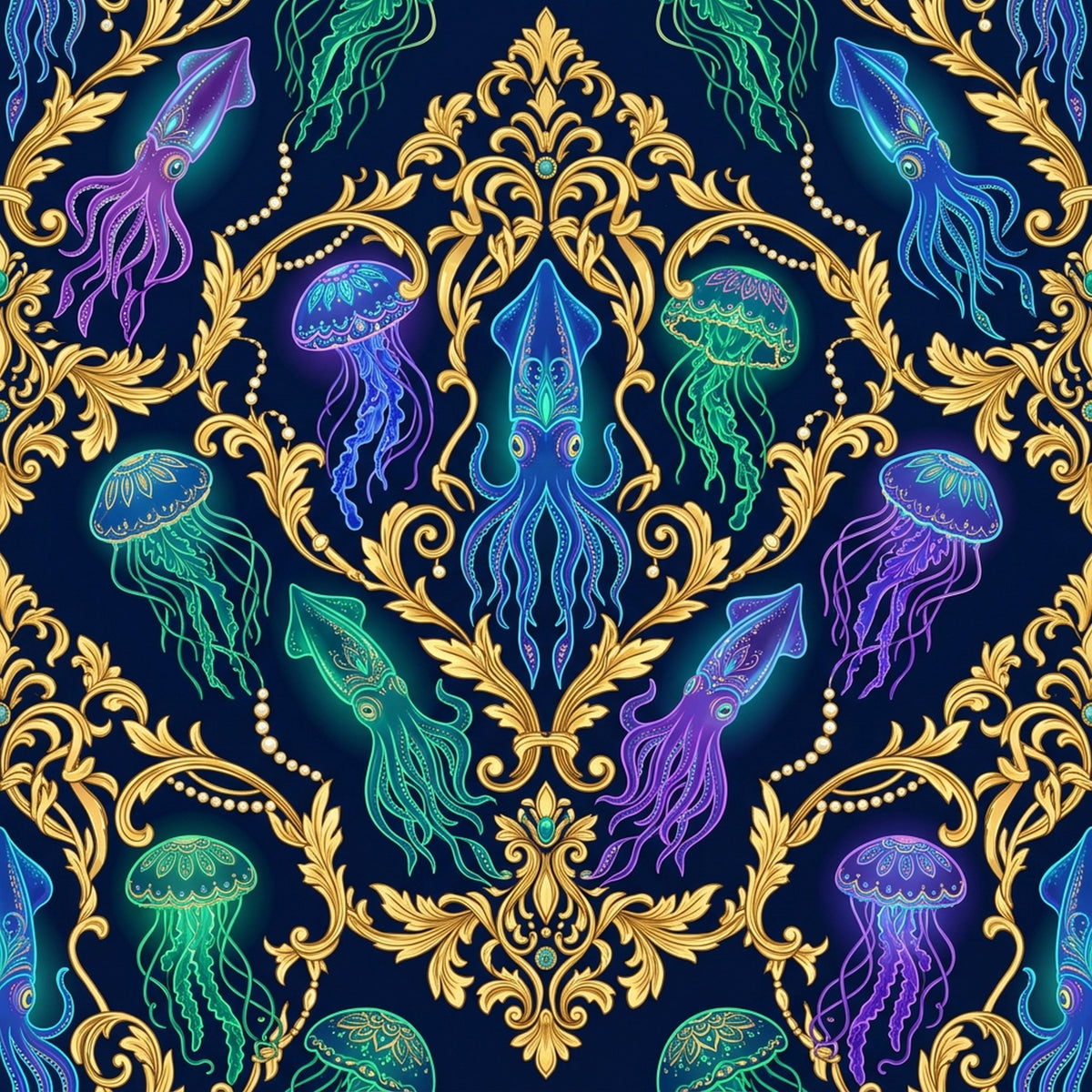 Deep Sea Bioluminescence Pattern 135 Quilting Cotton Fabric