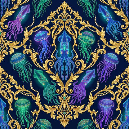 Deep Sea Bioluminescence Pattern 135 Quilting Cotton Fabric