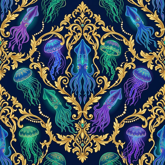 Deep Sea Bioluminescence Pattern 135 Quilting Cotton Fabric