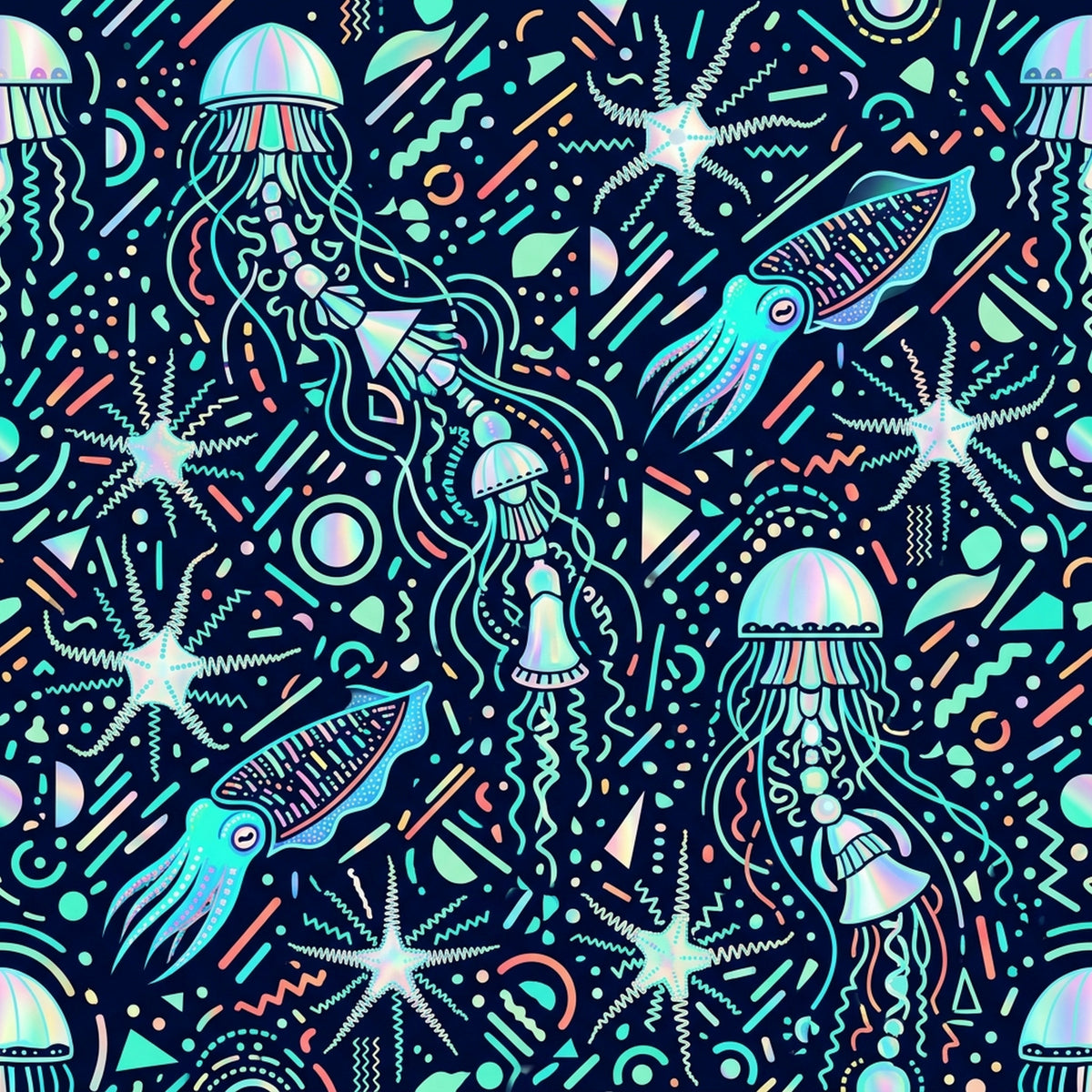 Deep Sea Bioluminescence Pattern 136 Quilting Cotton Fabric