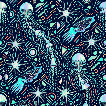 Deep Sea Bioluminescence Pattern 136 Quilting Cotton Fabric
