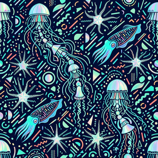Deep Sea Bioluminescence Pattern 136 Quilting Cotton Fabric
