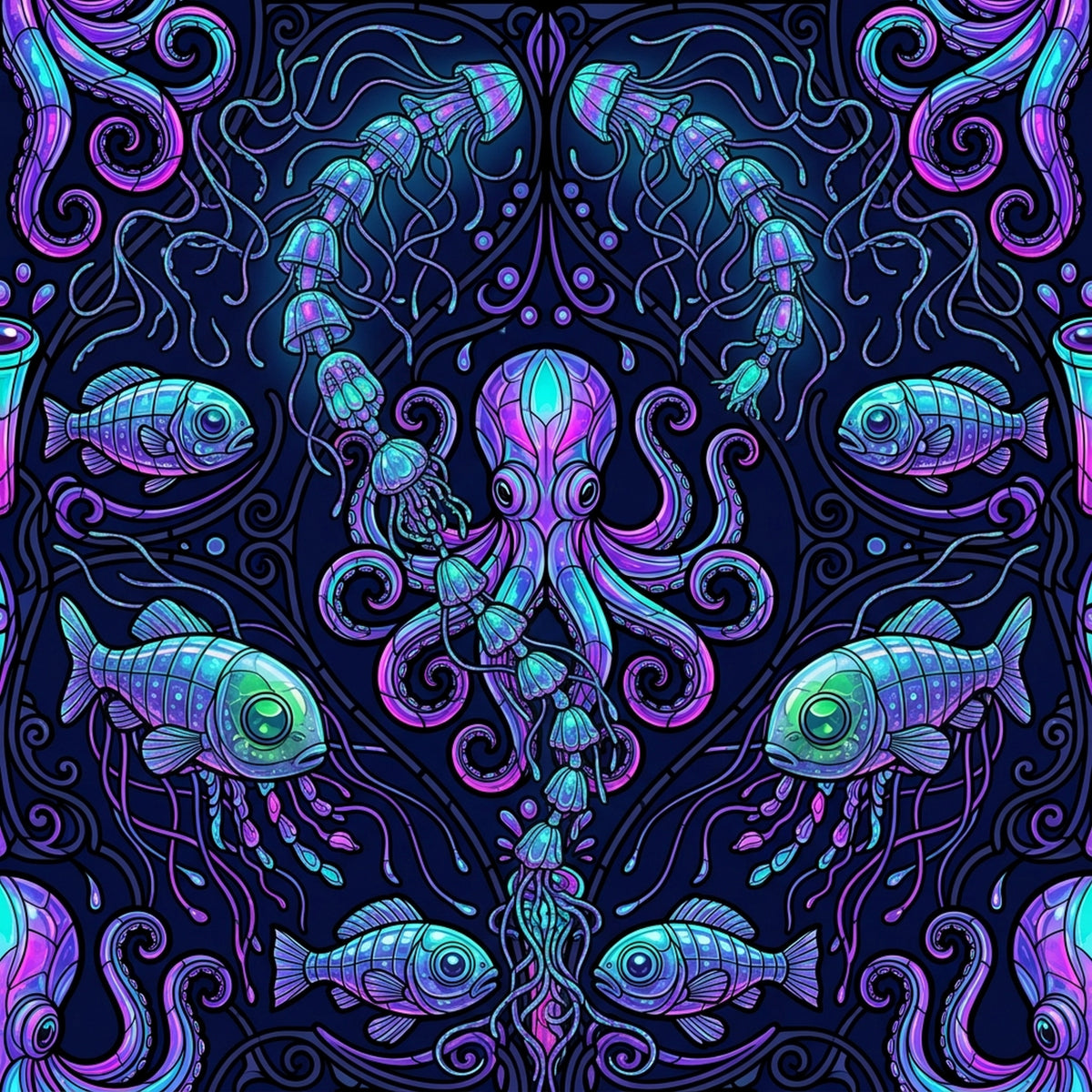 Deep Sea Bioluminescence Pattern 139 Quilting Cotton Fabric