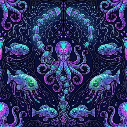 Deep Sea Bioluminescence Pattern 139 Quilting Cotton Fabric
