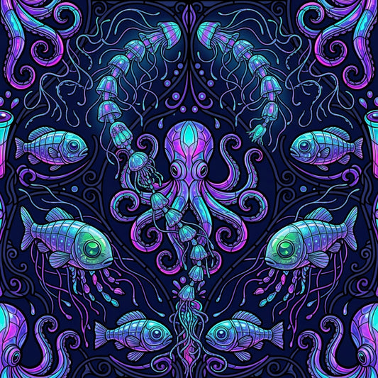 Deep Sea Bioluminescence Pattern 139 Quilting Cotton Fabric