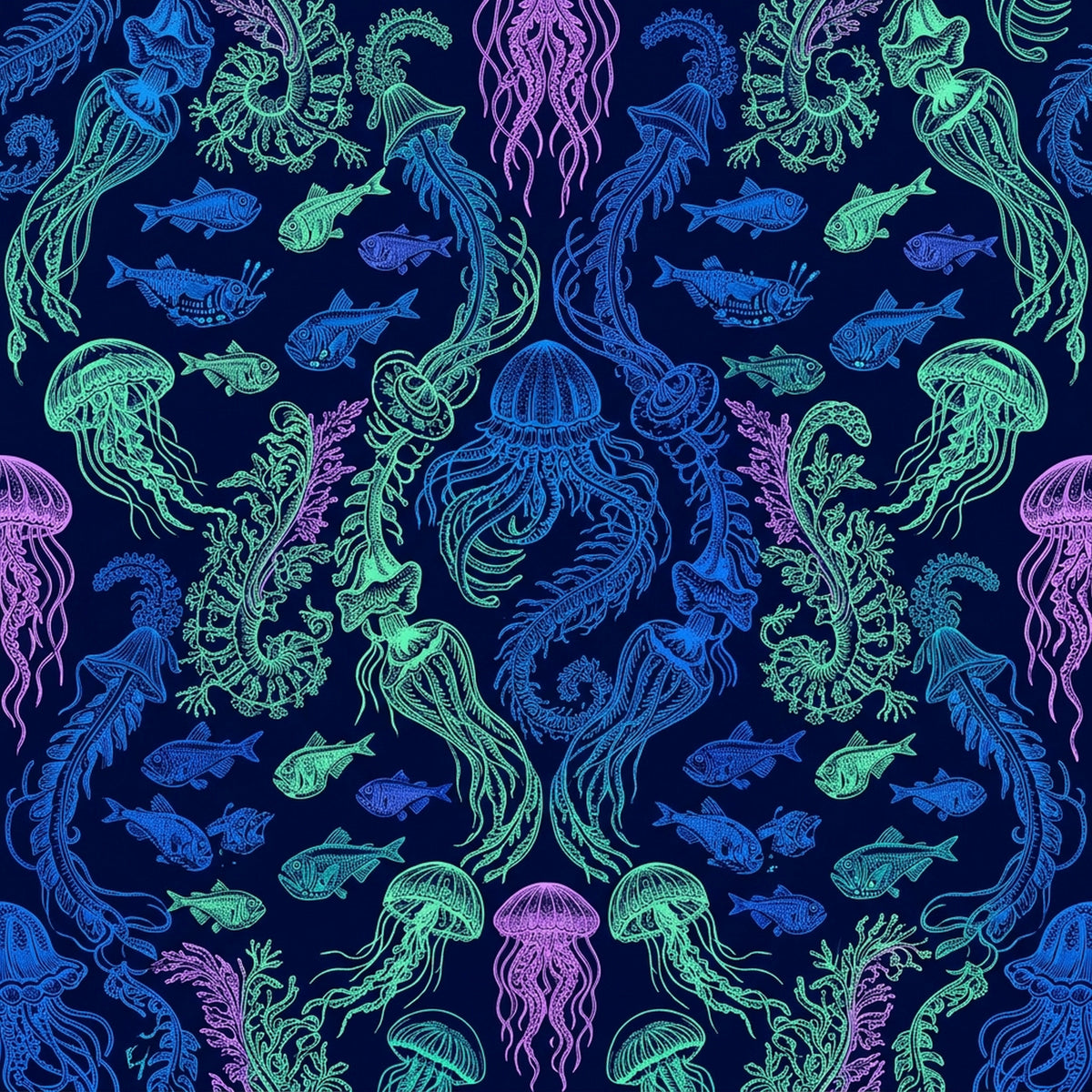 Deep Sea Bioluminescence Pattern 140 Quilting Cotton Fabric