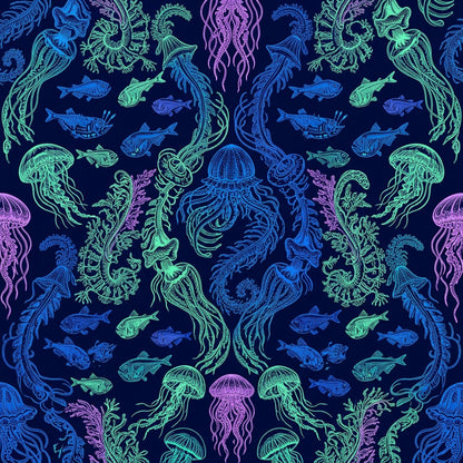 Deep Sea Bioluminescence Pattern 140 Quilting Cotton Fabric