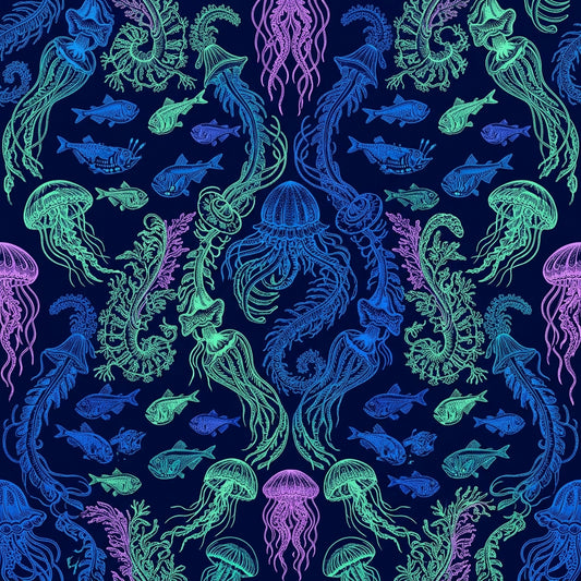 Deep Sea Bioluminescence Pattern 140 Quilting Cotton Fabric