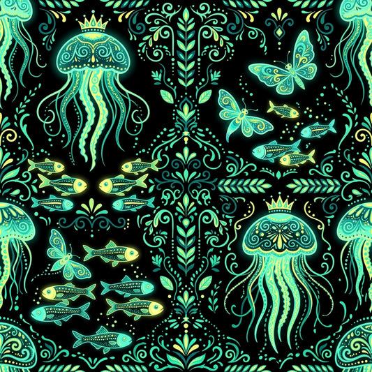 Deep Sea Bioluminescence Pattern 145 Quilting Cotton Fabric