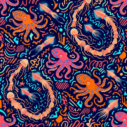 Deep Sea Bioluminescence Pattern 15 Quilting Cotton Fabric
