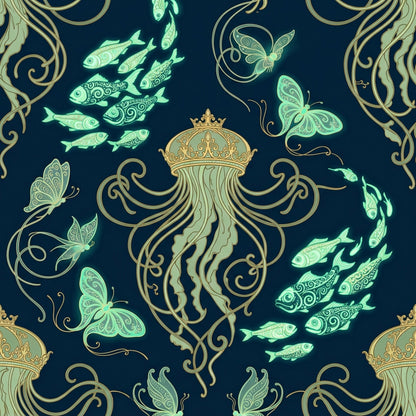 Deep Sea Bioluminescence Pattern 16 Quilting Cotton Fabric