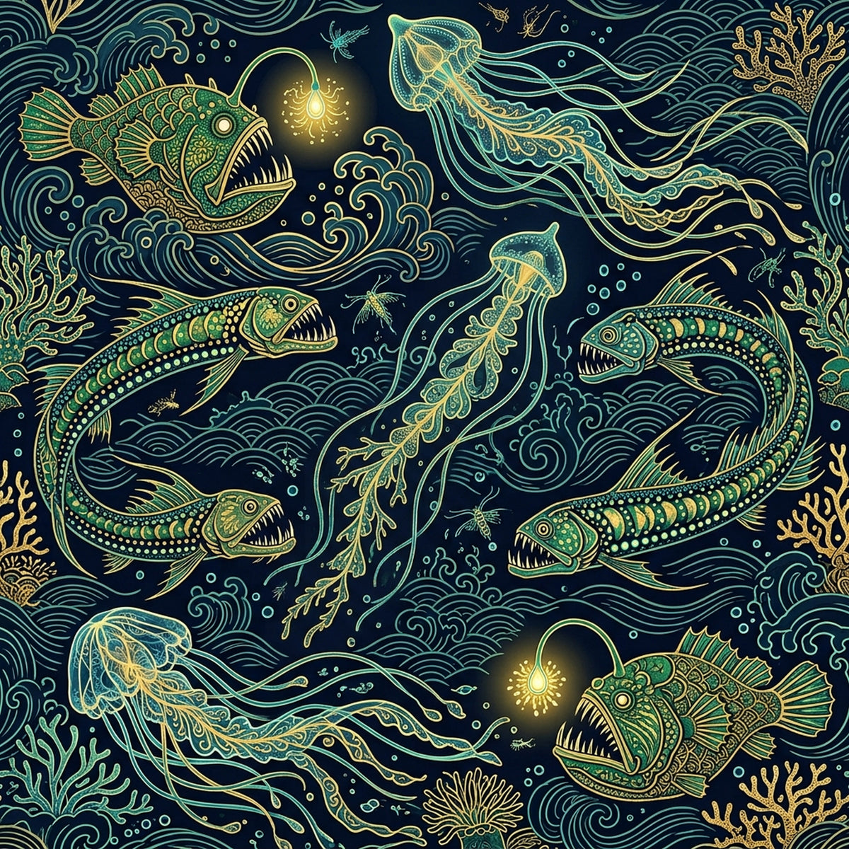 Deep Sea Bioluminescence Pattern 20 Quilting Cotton Fabric