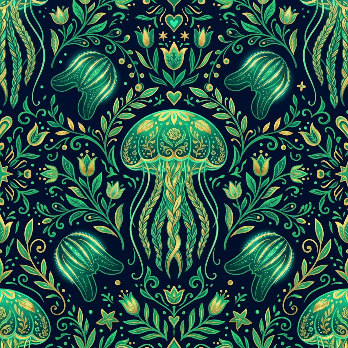 Deep Sea Bioluminescence Pattern 24 Quilting Cotton Fabric