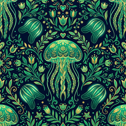 Deep Sea Bioluminescence Pattern 24 Quilting Cotton Fabric