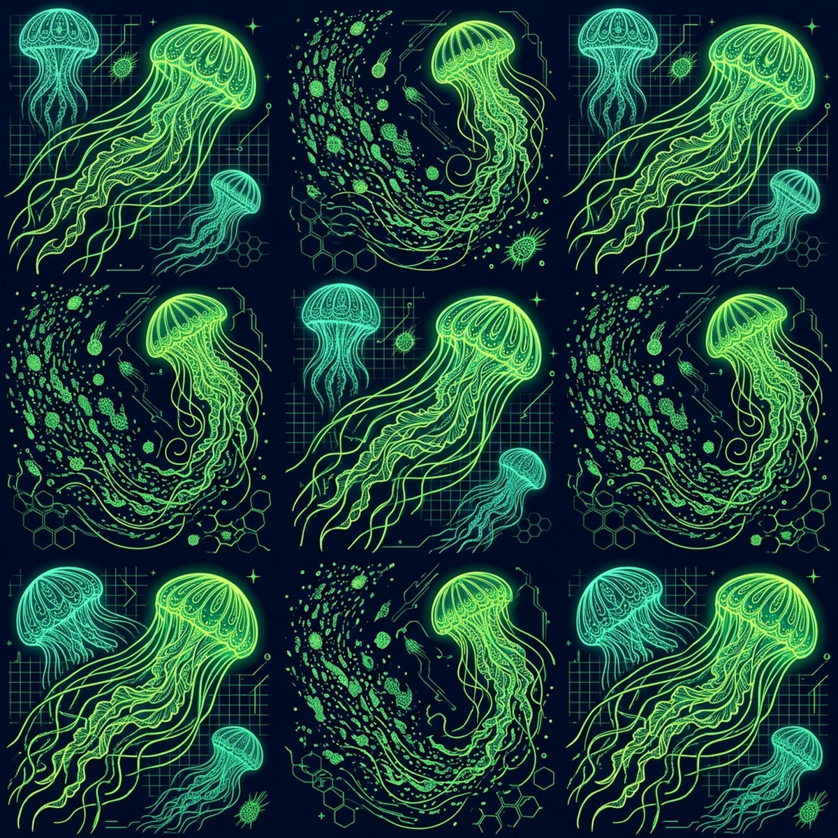 Deep Sea Bioluminescence Pattern 25 Quilting Cotton Fabric